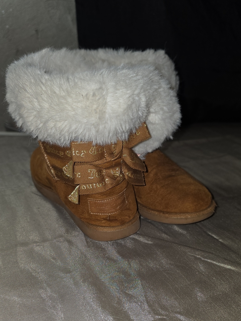 Juicy Couture Chestnut Brown Faux-Fur Ribbon Boots